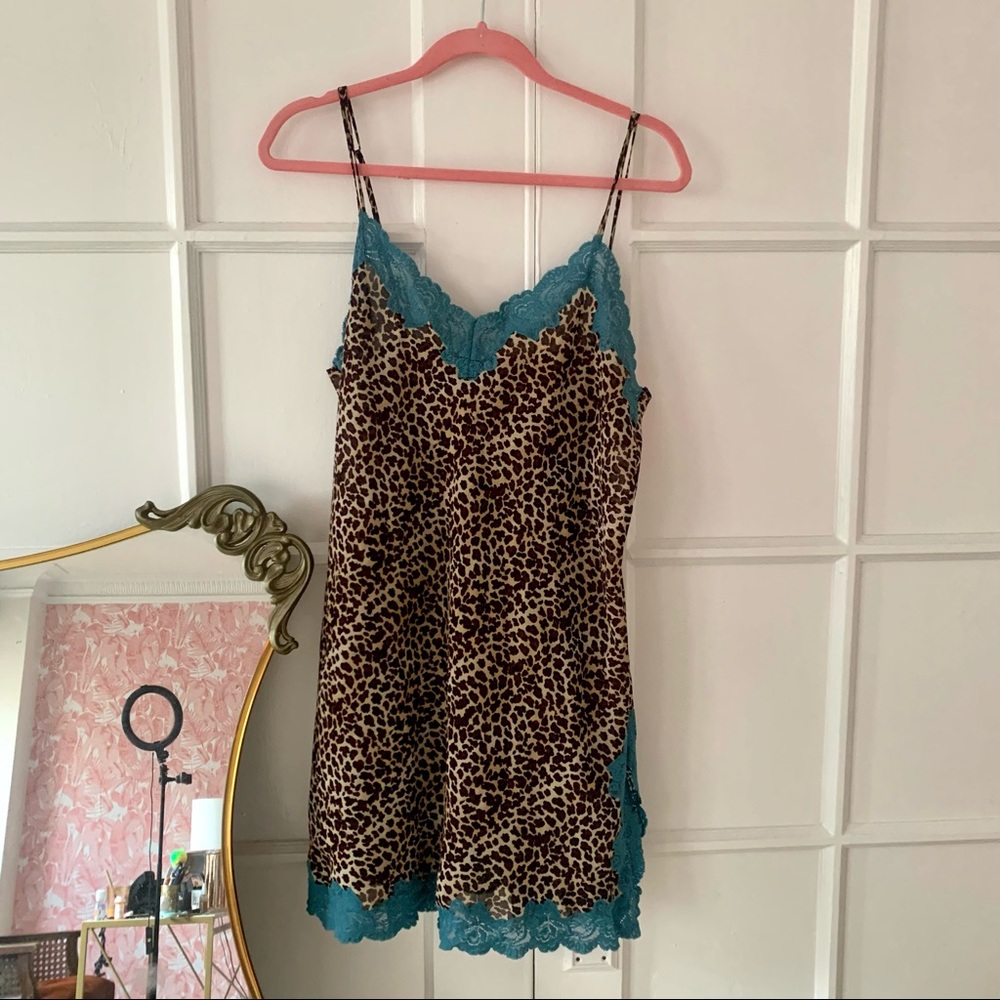 Vintage sheer blue leopard print slip dress